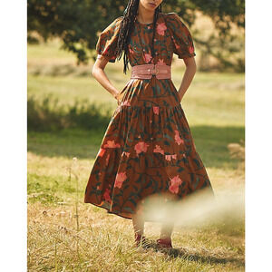 Anthropologie 'Floral' Brown Open Back Maxi Dress Size XS